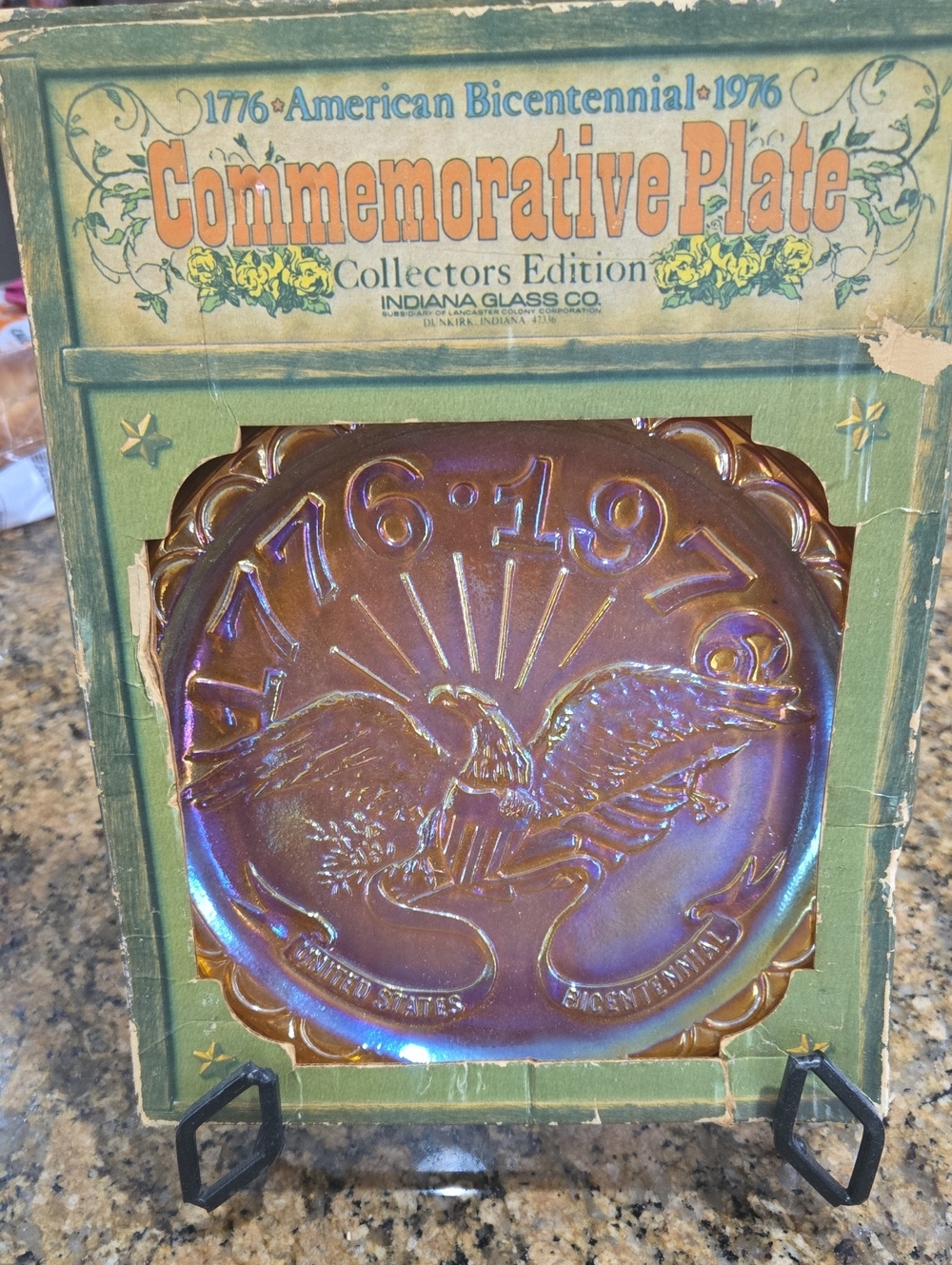 Indiana Glass Co. American Bicentennial Commemorative Plate - Carnival Glass